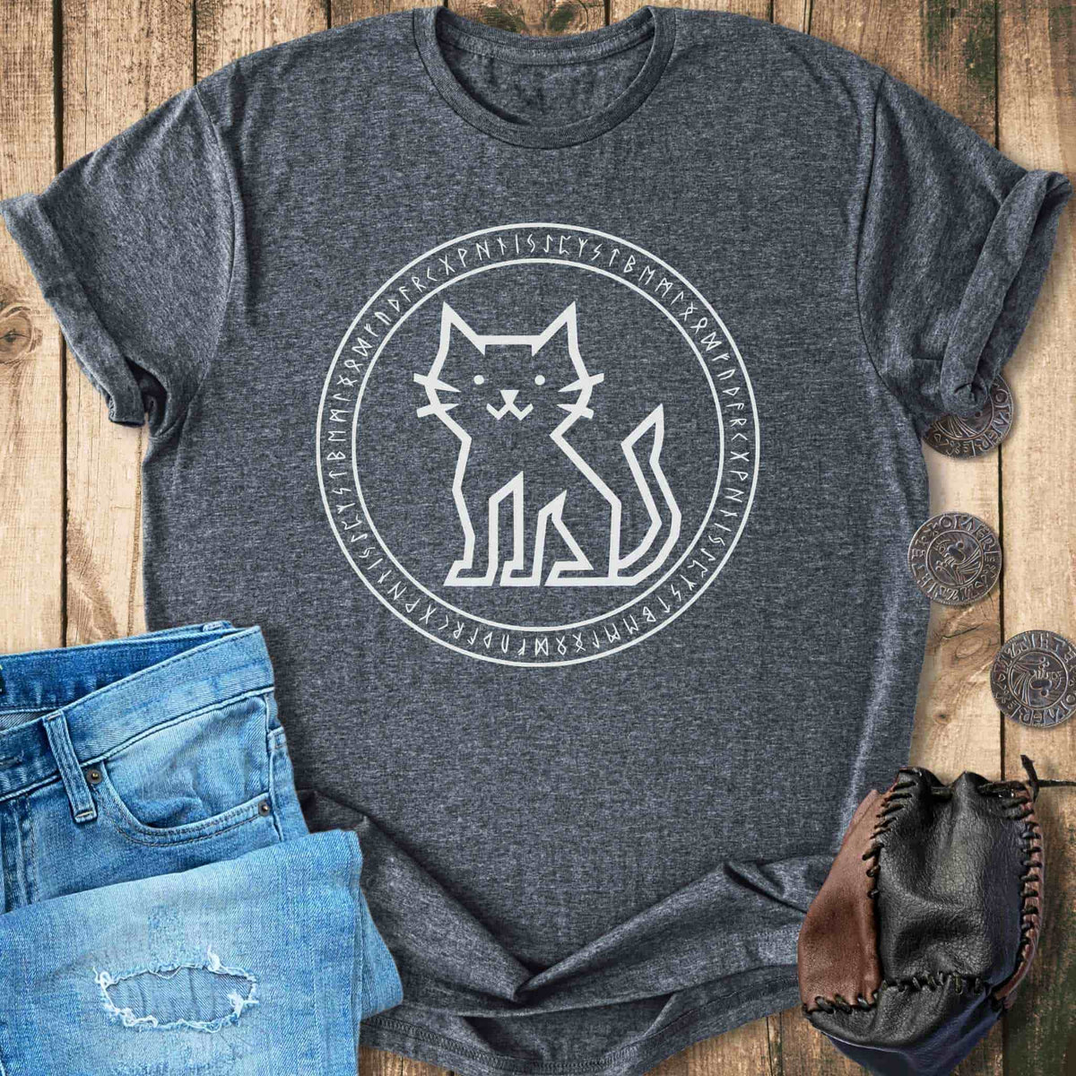 T-Shirt Rune Circle Viking Cat T-shirt Unisex Sizes S-2XL Funny Shirt Gift