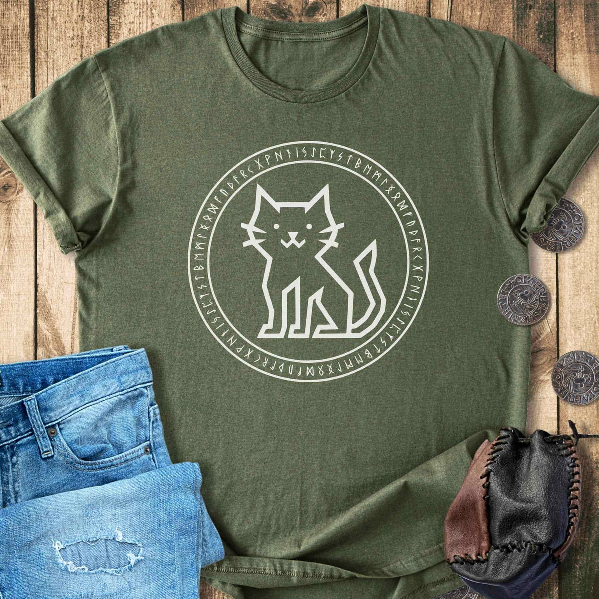 T-Shirt Rune Circle Viking Cat T-shirt Unisex Sizes S-2XL Funny Shirt Gift