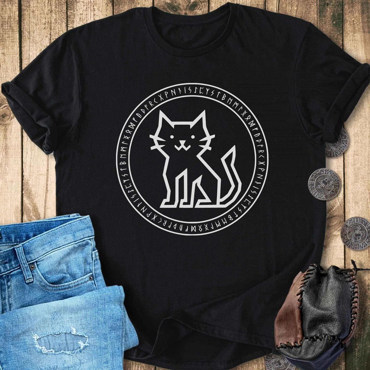 T-Shirt Rune Circle Viking Cat T-shirt Unisex Sizes S-2XL Funny Shirt Gift
