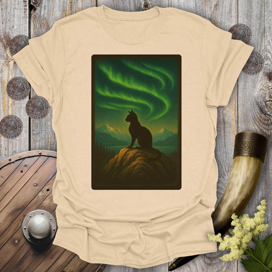 T-Shirt Sand / S Black Cat & Northern Lights T-shirt