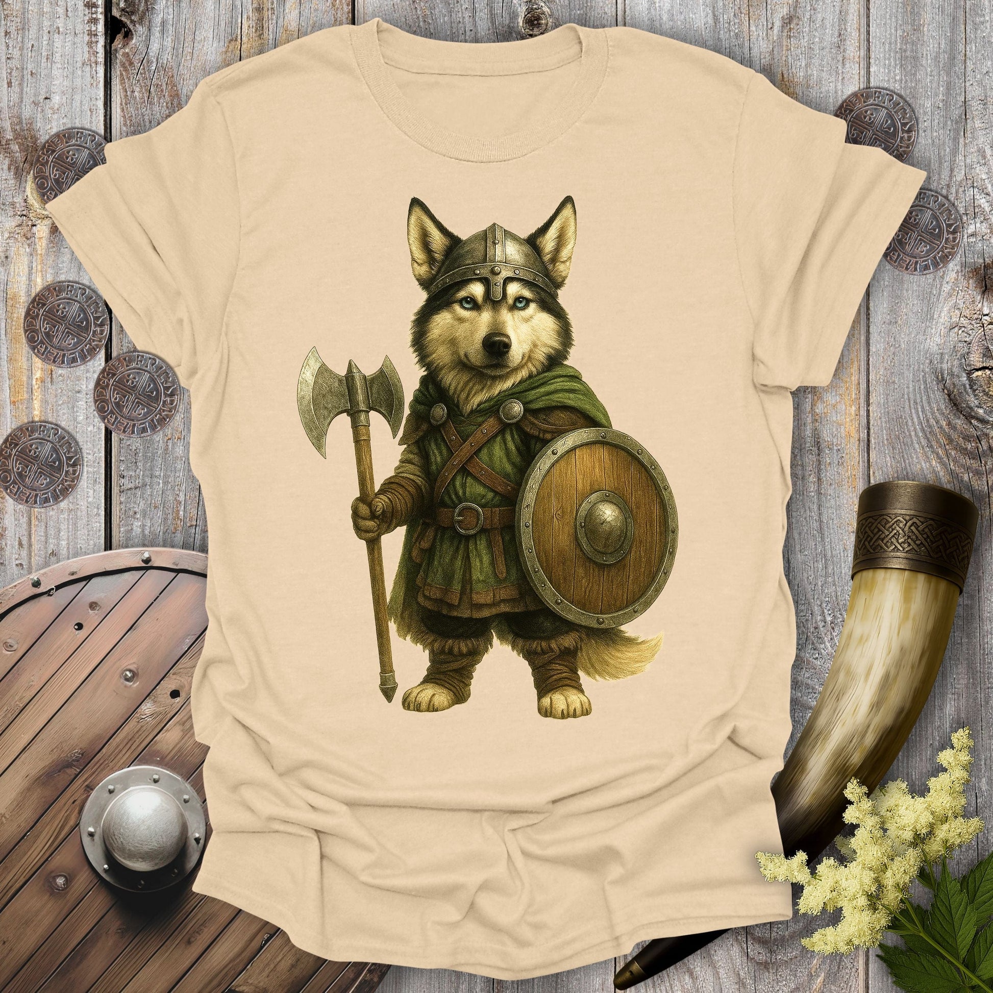 T-Shirt Sand / S Siberian Husky Viking Soldier T-Shirt