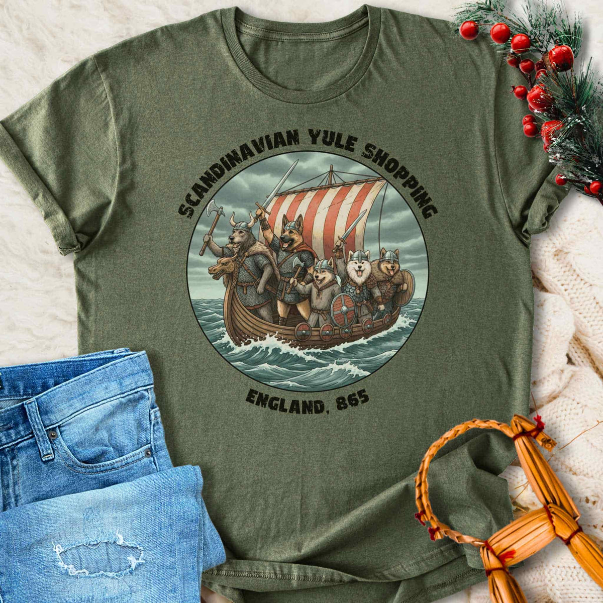 T-Shirt Scandinavian Yule Shopping - Funny Viking Yule T-shirt Unisex Sizes S-2XL Funny Shirt Gift
