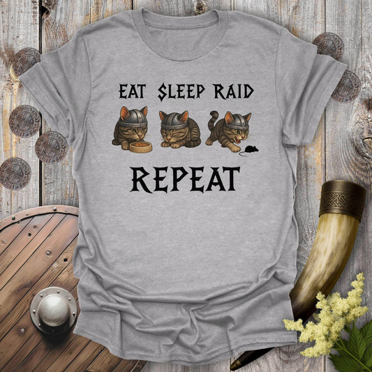 T-Shirt Sport Grey / S Eat Sleep Raid Repeat Viking Cat T-shirt