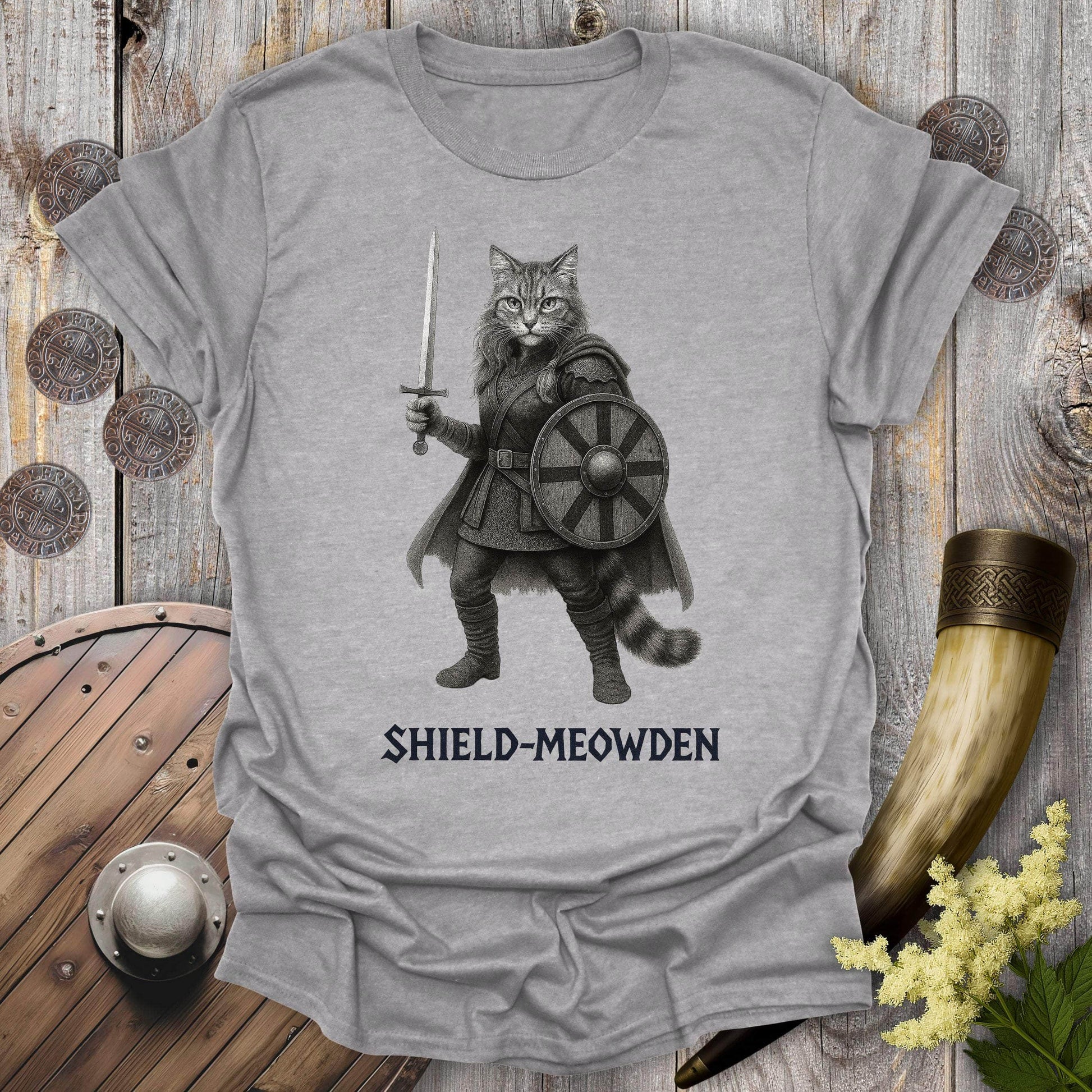 T-Shirt Sport Grey / S Shield-Meowden Viking Cat T-Shirt