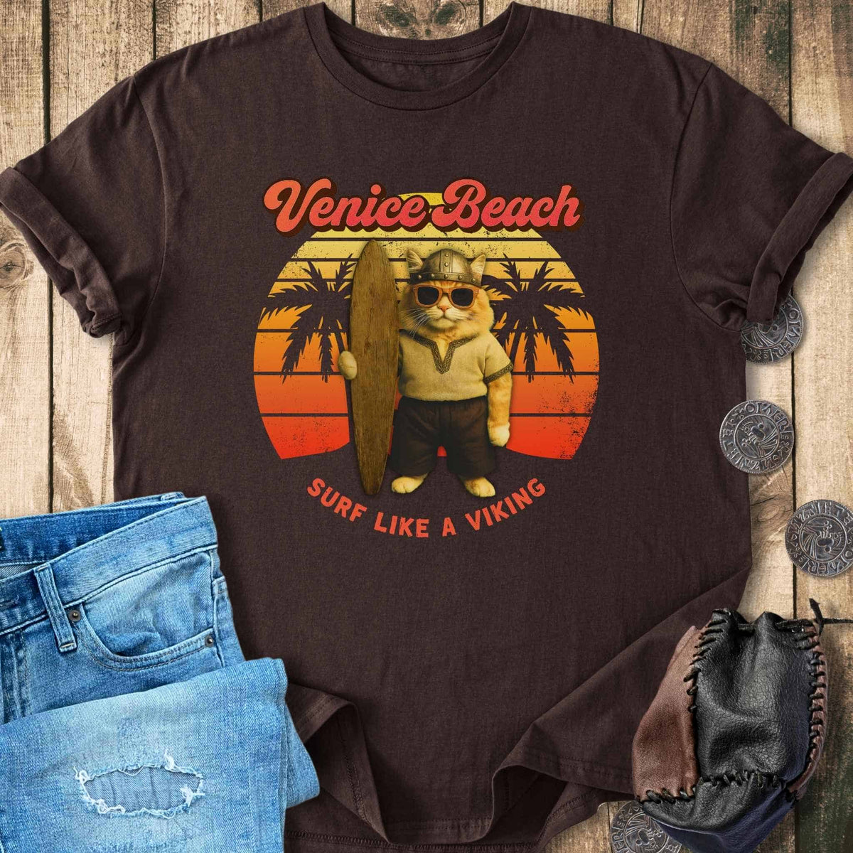 T-Shirt Venice Beach Viking Cat T-Shirt Unisex Sizes S-2XL Funny Shirt Gift
