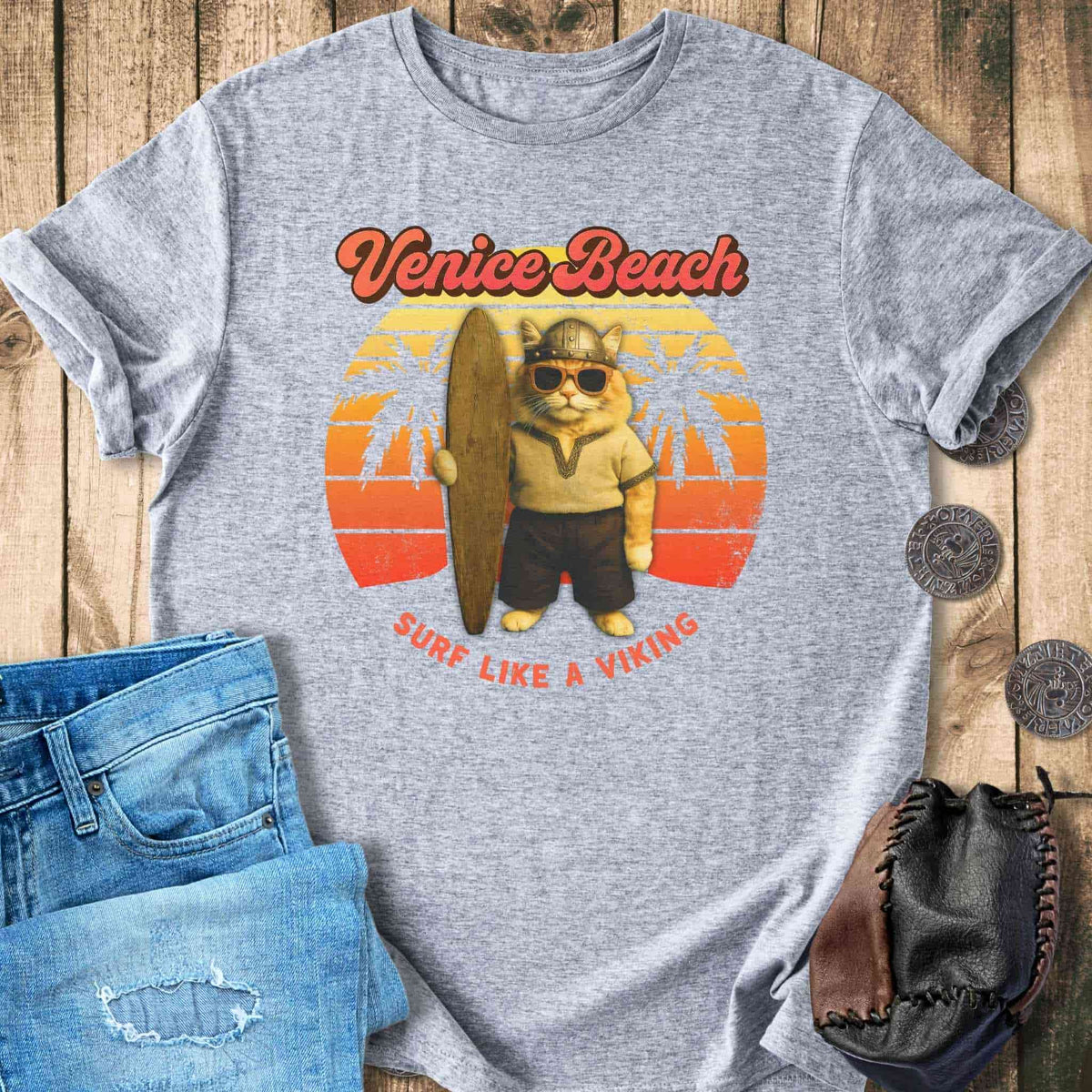 T-Shirt Venice Beach Viking Cat T-Shirt Unisex Sizes S-2XL Funny Shirt Gift