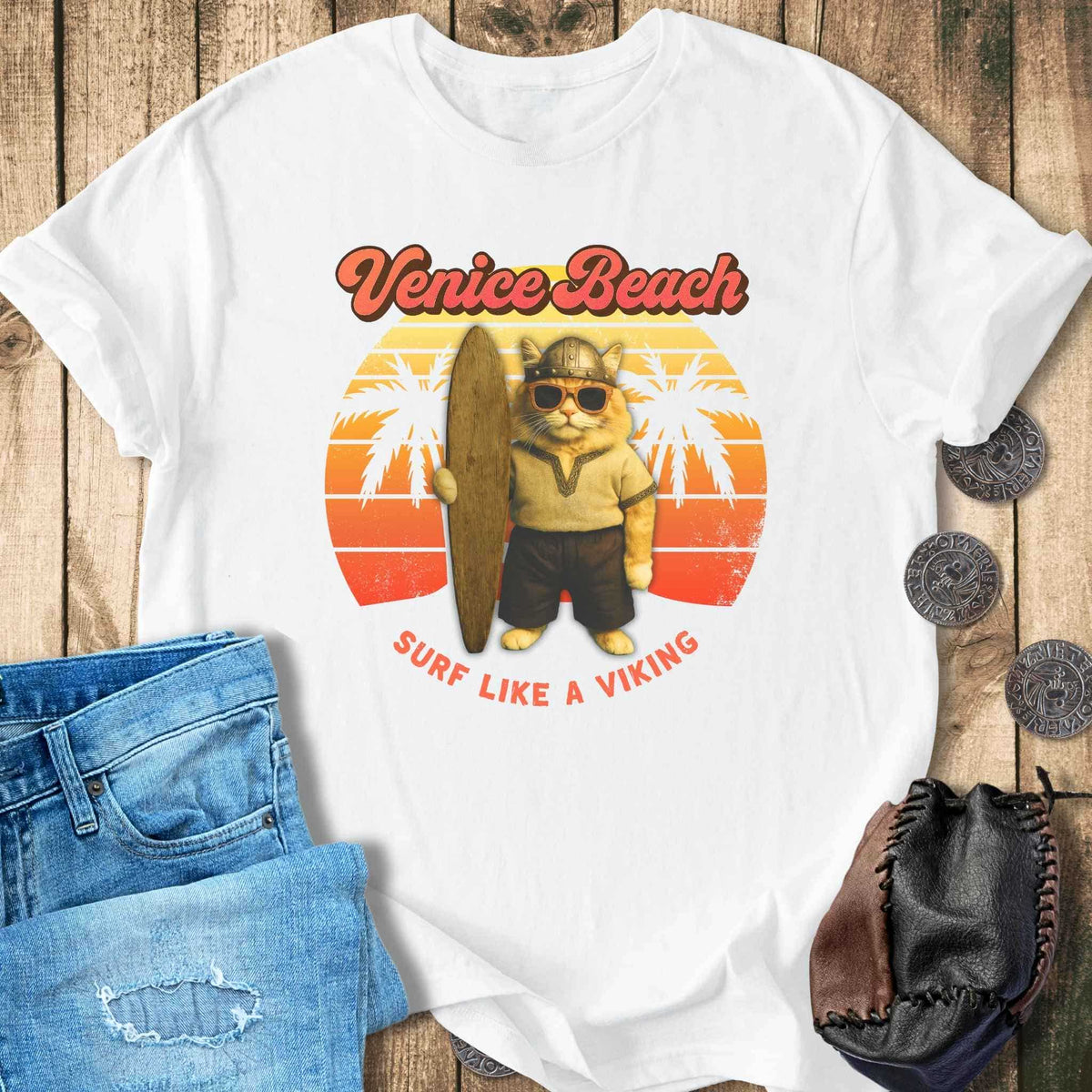 T-Shirt Venice Beach Viking Cat T-Shirt Unisex Sizes S-2XL Funny Shirt Gift