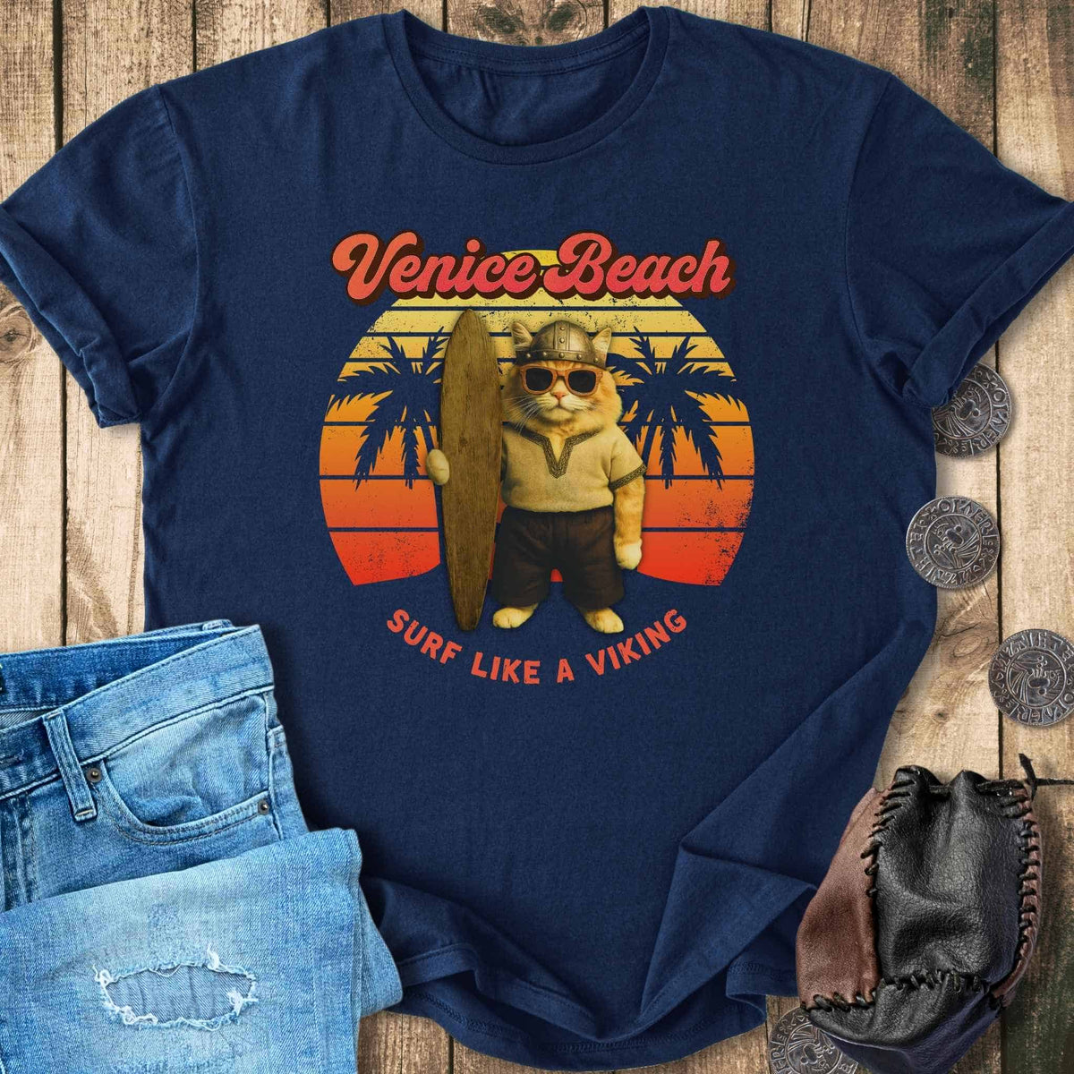 T-Shirt Venice Beach Viking Cat T-Shirt Unisex Sizes S-2XL Funny Shirt Gift