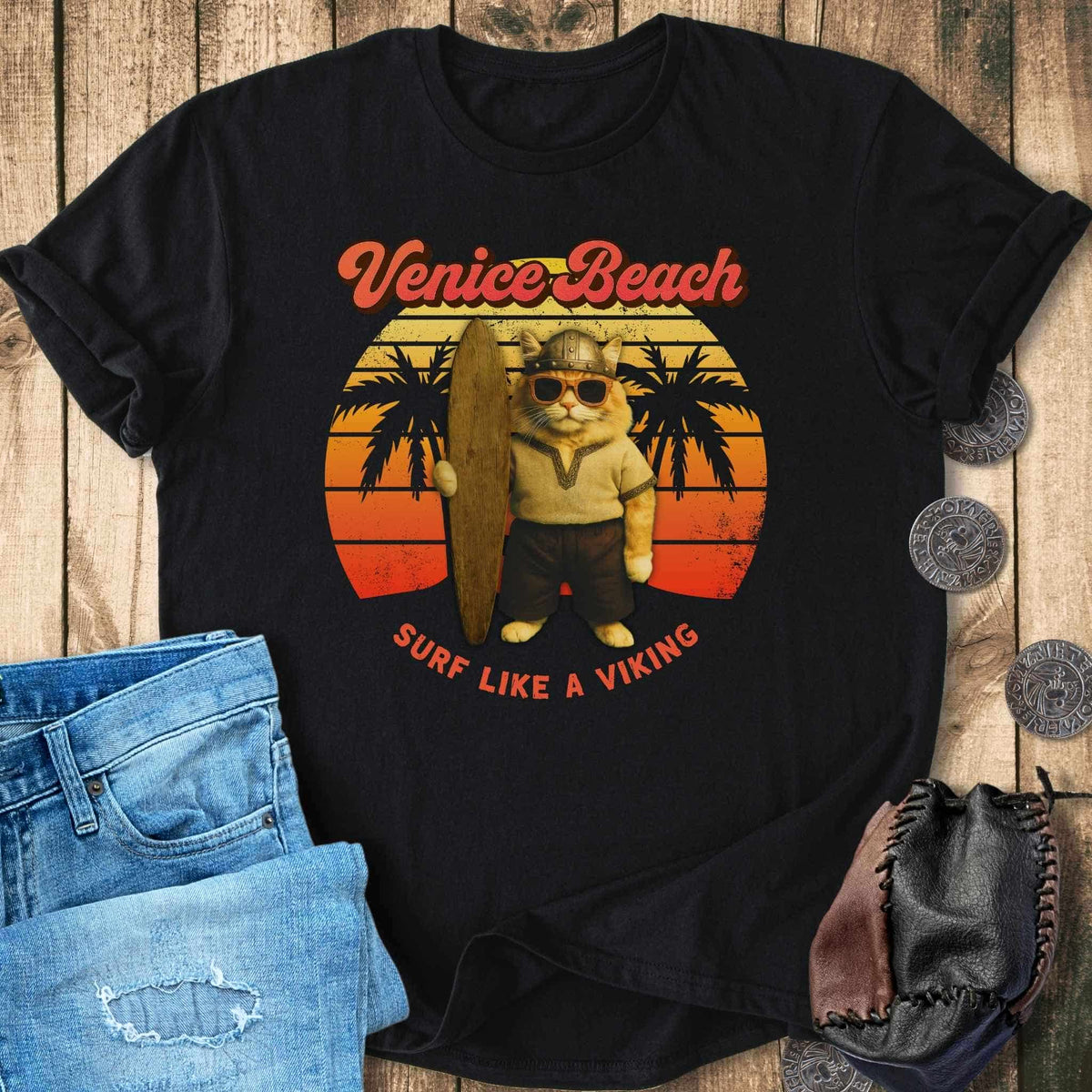 T-Shirt Venice Beach Viking Cat T-Shirt Unisex Sizes S-2XL Funny Shirt Gift
