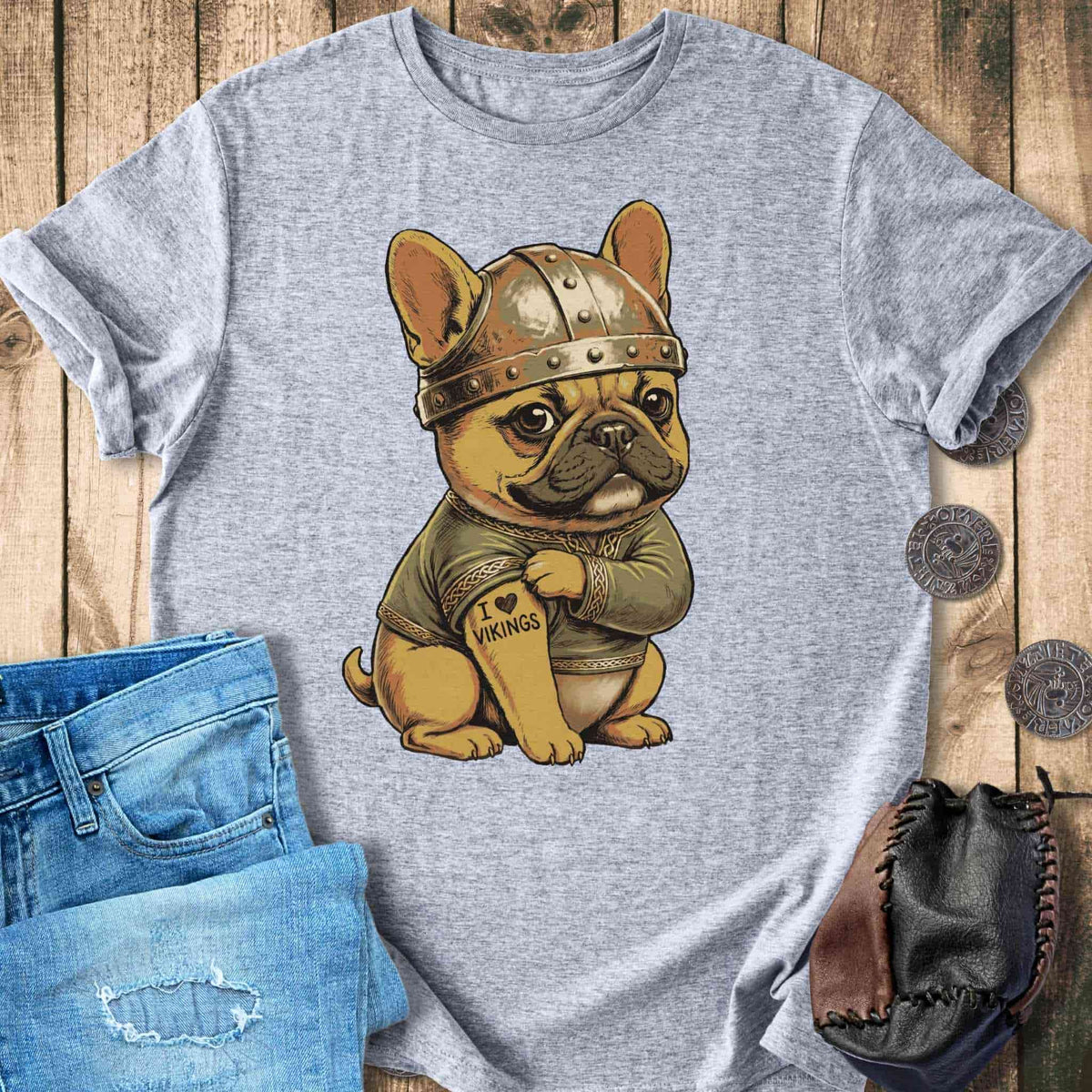 T-Shirt Viking Bulldog with Tattoo - I Love Vikings - T-shirt Unisex Sizes S-2XL Funny Shirt Gift