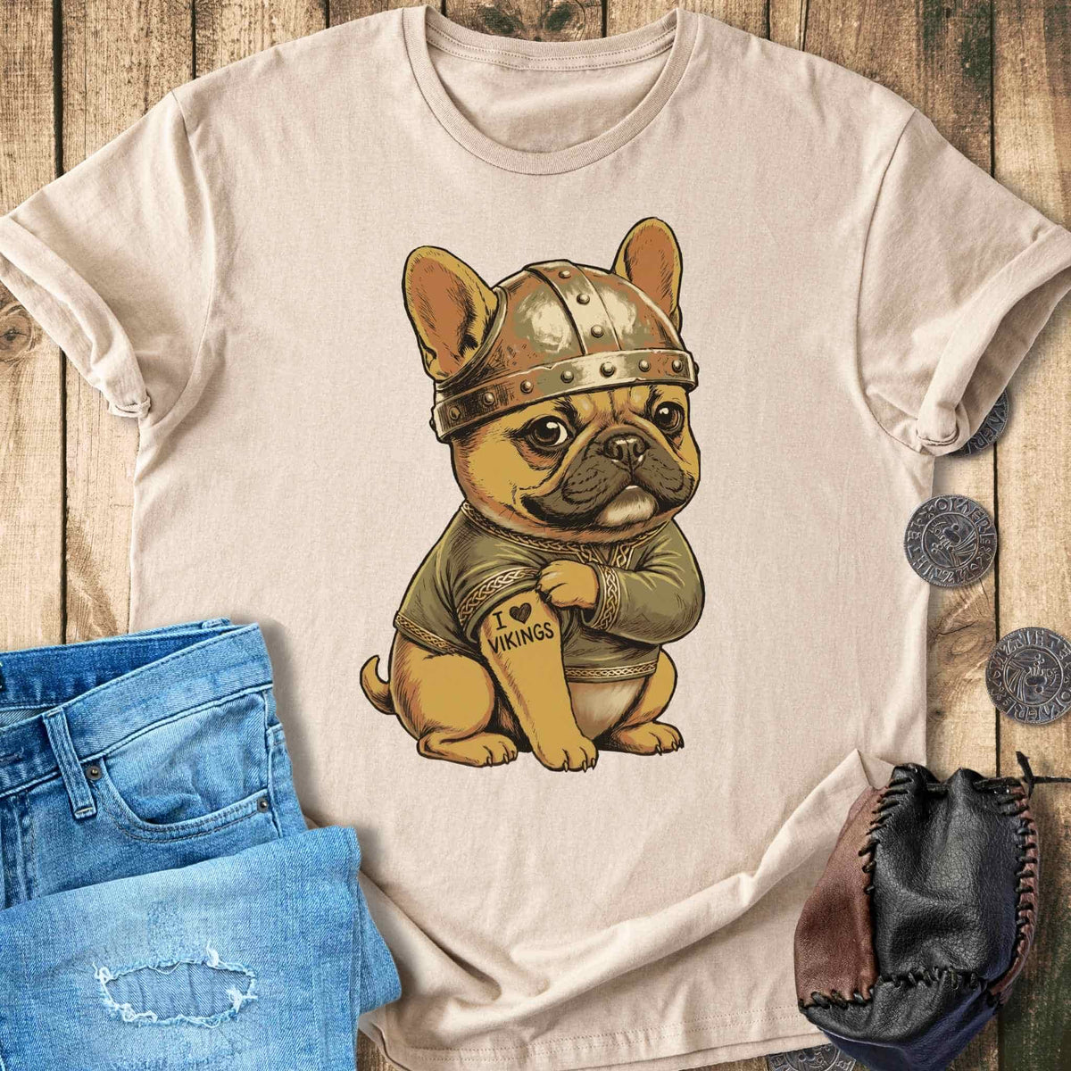 T-Shirt Viking Bulldog with Tattoo - I Love Vikings - T-shirt Unisex Sizes S-2XL Funny Shirt Gift