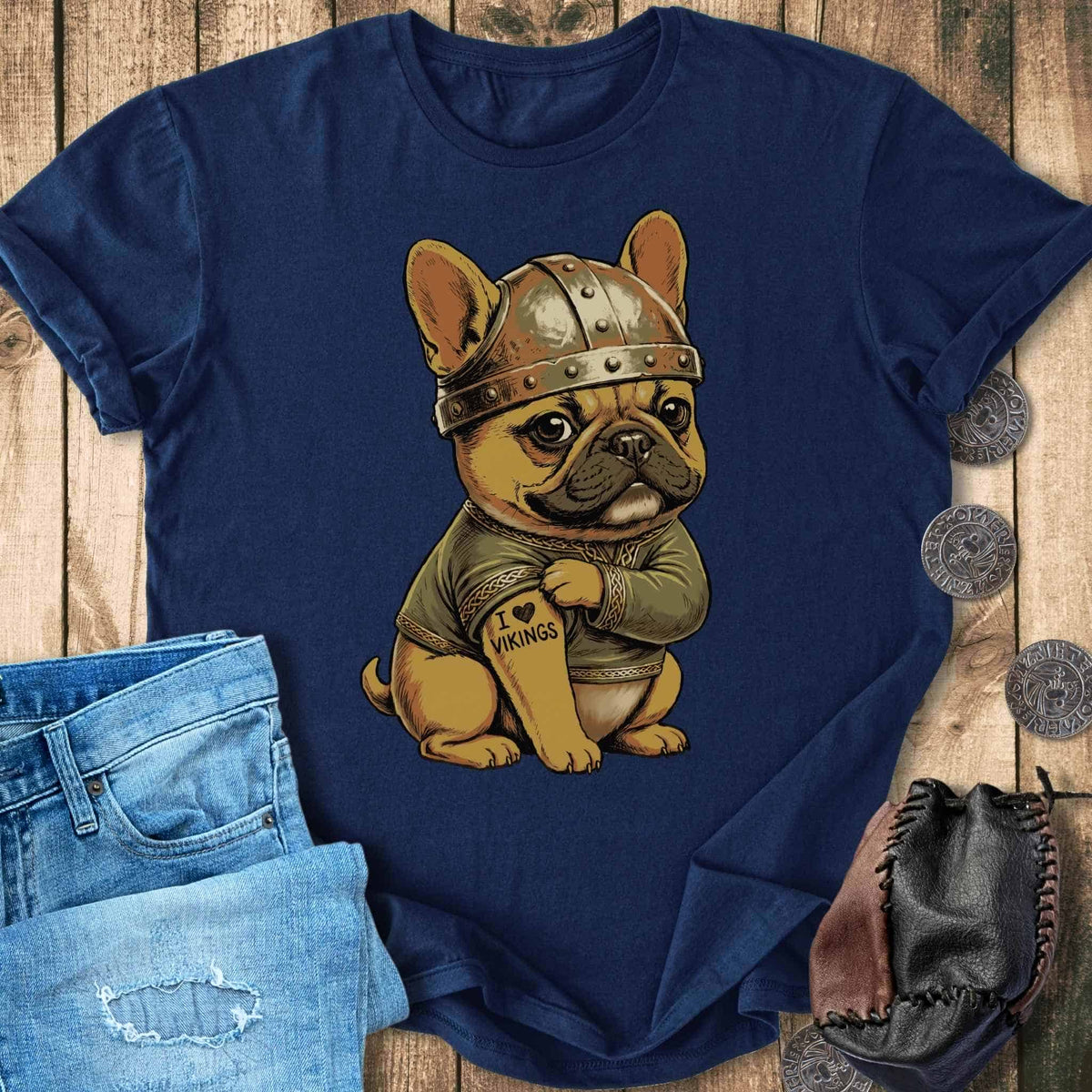 T-Shirt Viking Bulldog with Tattoo - I Love Vikings - T-shirt Unisex Sizes S-2XL Funny Shirt Gift
