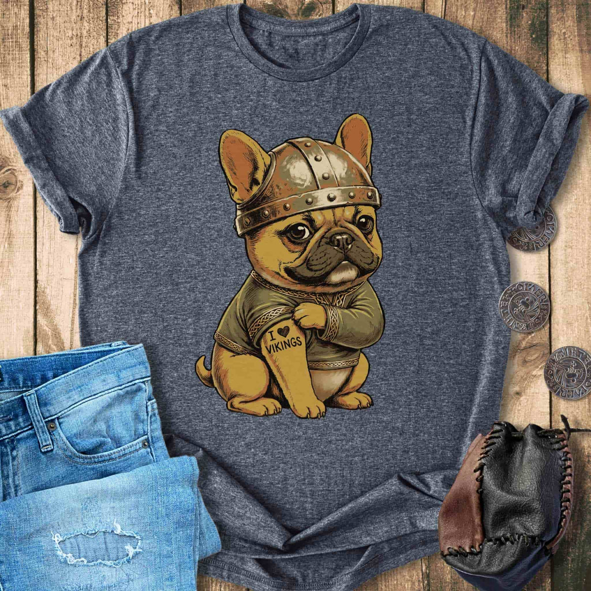 T-Shirt Viking Bulldog with Tattoo - I Love Vikings - T-shirt Unisex Sizes S-2XL Funny Shirt Gift