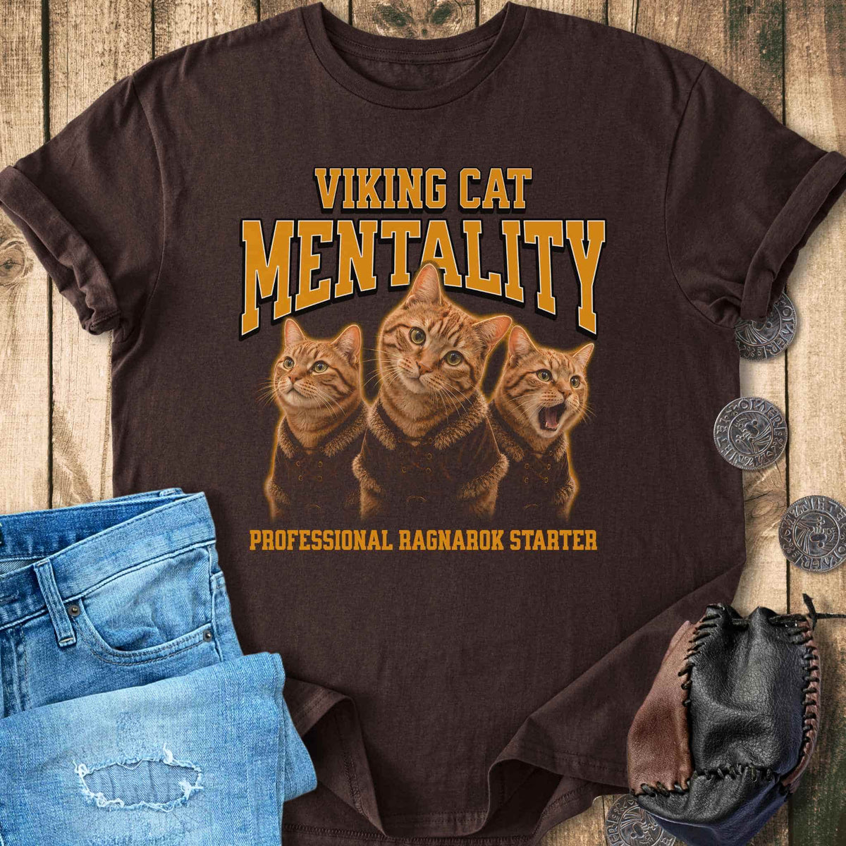 T-Shirt Viking Cat Mentality - Ragnarok Starter Bootleg T-shirt NEW! Unisex Sizes S-2XL Funny Shirt Gift