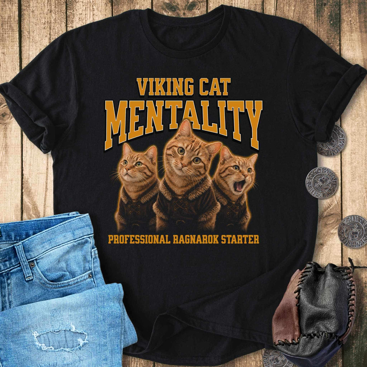 T-Shirt Viking Cat Mentality - Ragnarok Starter Bootleg T-shirt NEW! Unisex Sizes S-2XL Funny Shirt Gift