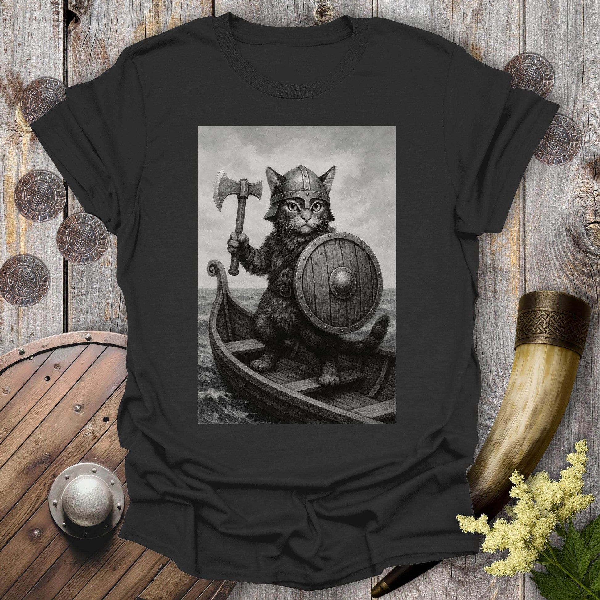 T-Shirt Viking Cat on a Longship T-shirt