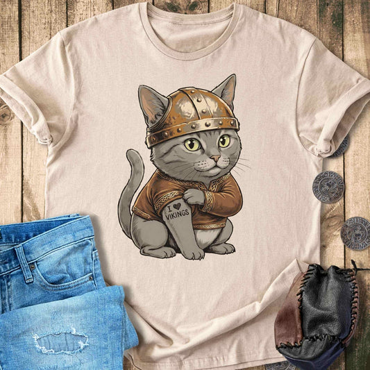 T-Shirt Viking Cat with Tattoo - I Love Vikings - T-shirt Unisex Sizes S-2XL Funny Shirt Gift