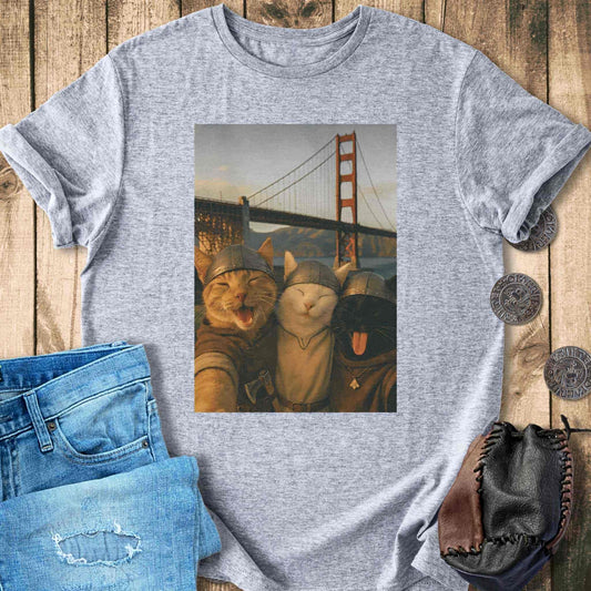 T-Shirt Viking Cats Retro Selfie Photo Style - Golden Gate Bridge T-shirt Unisex Sizes S-2XL Funny Shirt Gift