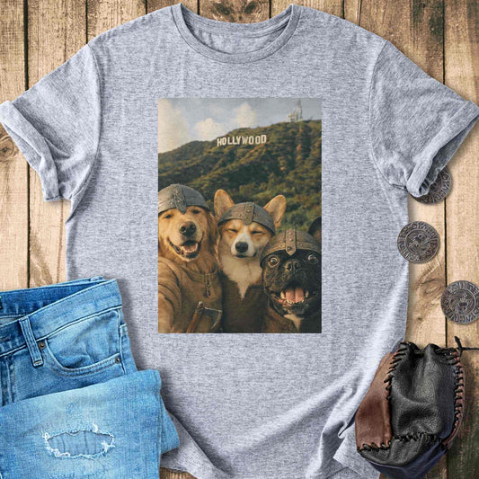 T-Shirt Viking Dogs Retro Selfie Photo Style - Hollywood Sign T-shirt Unisex Sizes S-2XL Funny Shirt Gift