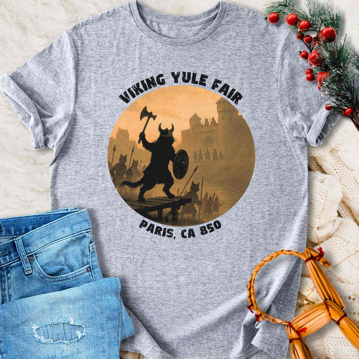 T-Shirt Viking Yule Fair Paris Viking Cat T-Shirt Unisex Sizes S-2XL Funny Shirt Gift