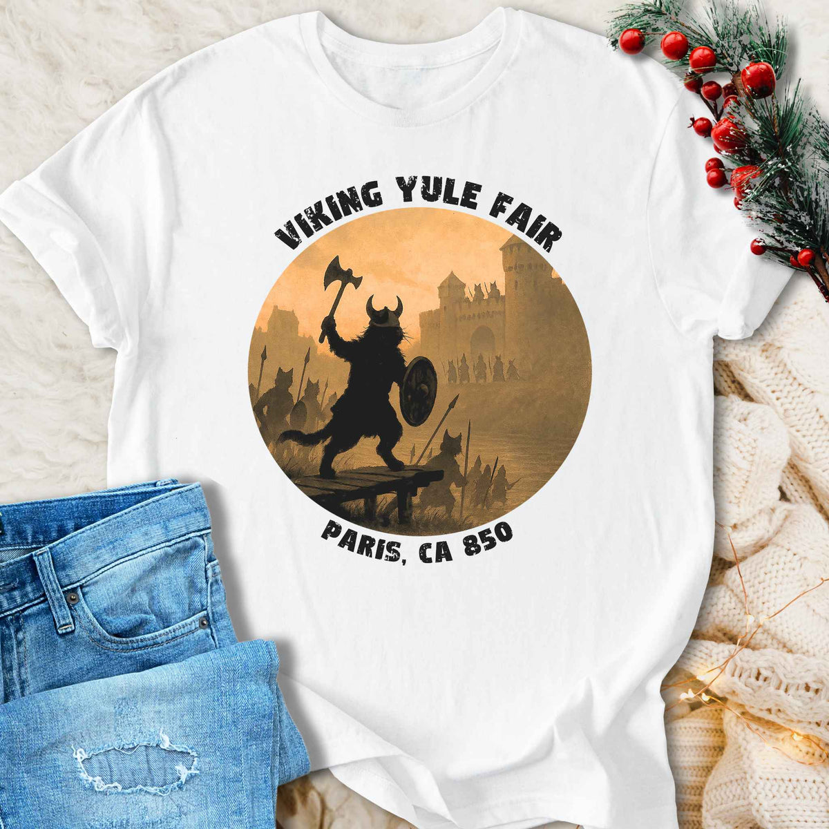T-Shirt Viking Yule Fair Paris Viking Cat T-Shirt Unisex Sizes S-2XL Funny Shirt Gift