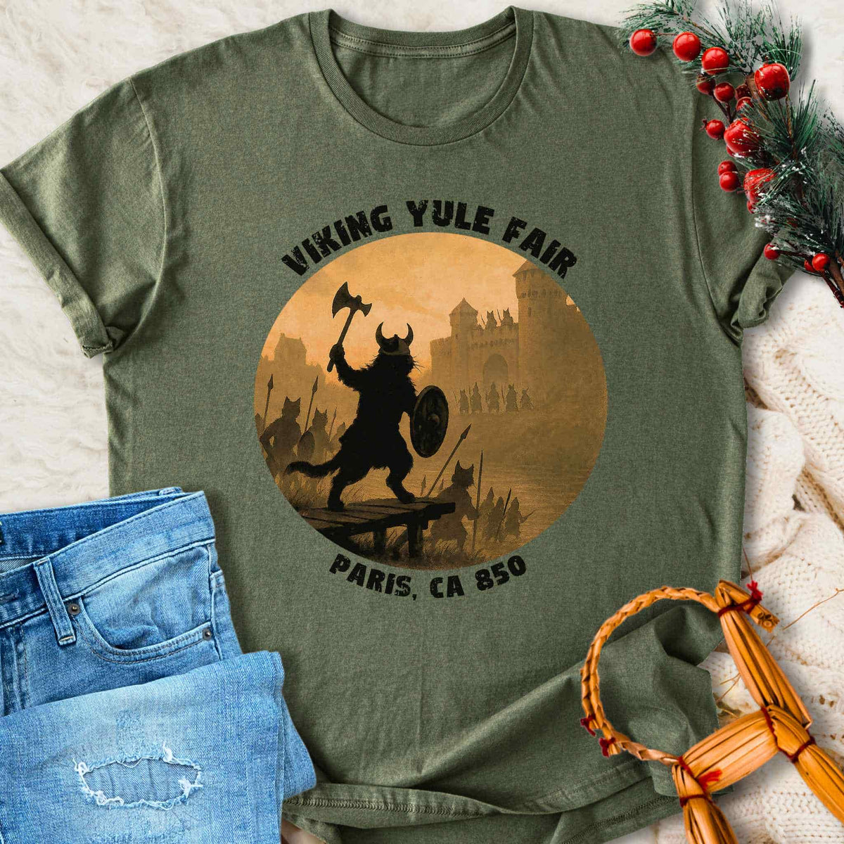 T-Shirt Viking Yule Fair Paris Viking Cat T-Shirt Unisex Sizes S-2XL Funny Shirt Gift