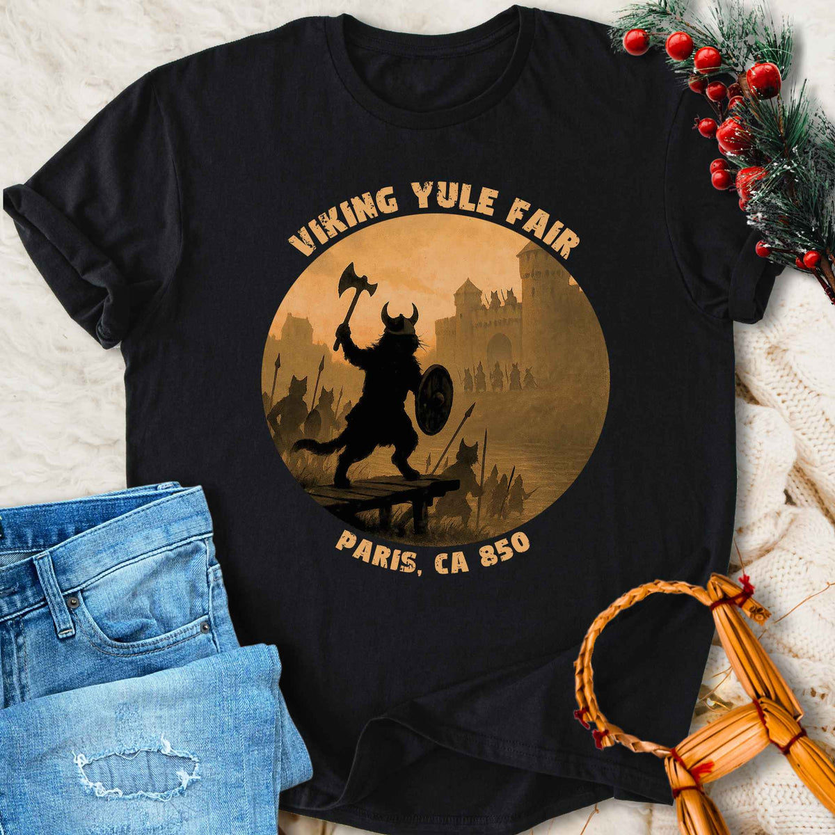T-Shirt Viking Yule Fair Paris Viking Cat T-Shirt Unisex Sizes S-2XL Funny Shirt Gift