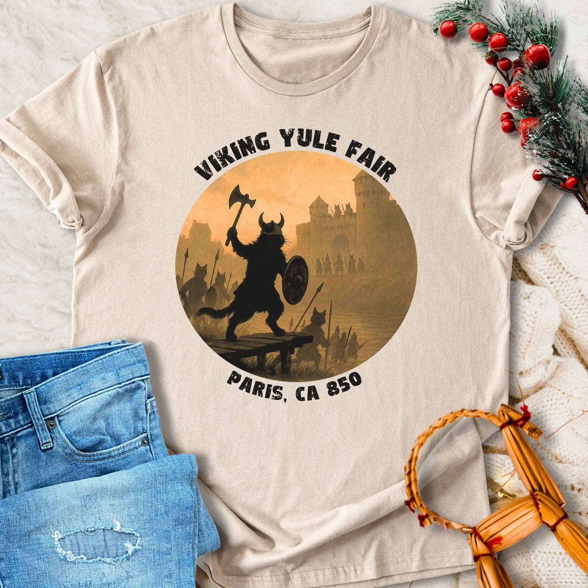 T-Shirt Viking Yule Fair Paris Viking Cat T-Shirt Unisex Sizes S-2XL Funny Shirt Gift