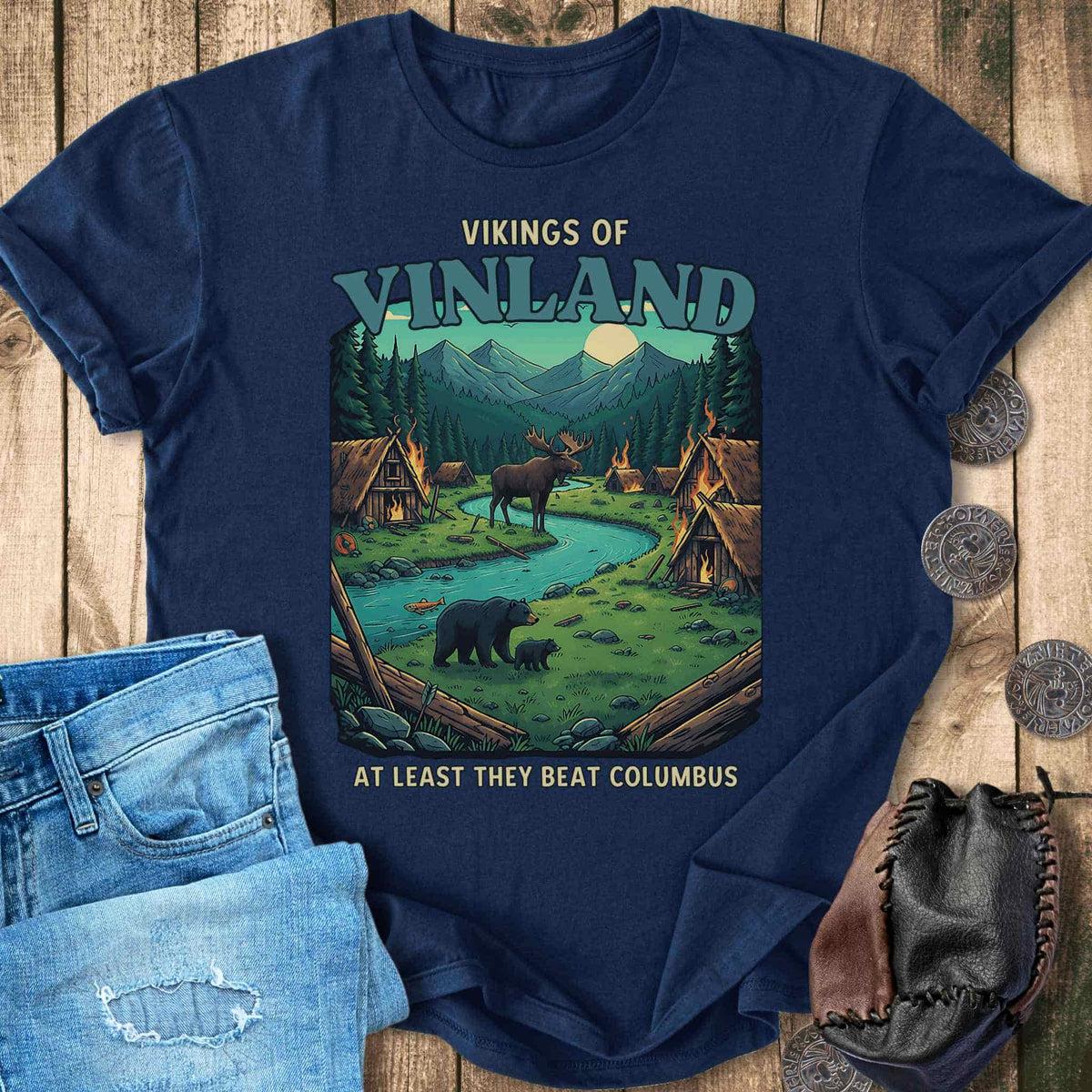 T-Shirt Vikings of Vinland - At Least They Beat Columbus T-shirt Unisex Sizes S-2XL Funny Shirt Gift