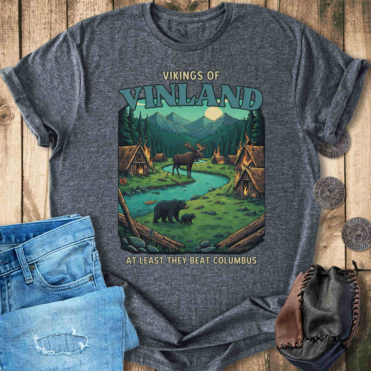 T-Shirt Vikings of Vinland - At Least They Beat Columbus T-shirt Unisex Sizes S-2XL Funny Shirt Gift