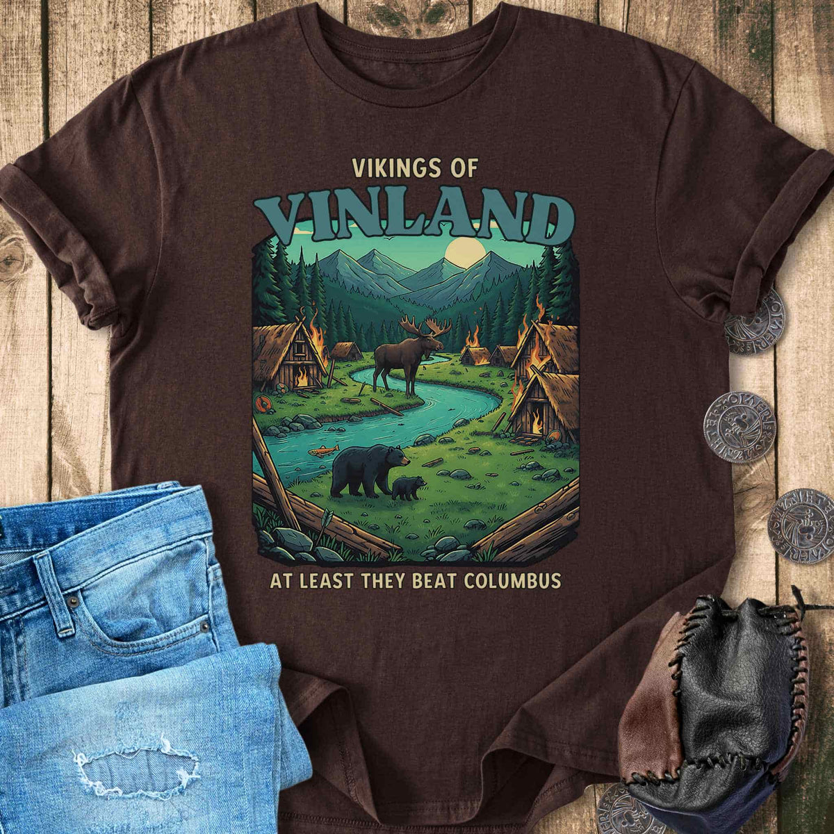 T-Shirt Vikings of Vinland - At Least They Beat Columbus T-shirt Unisex Sizes S-2XL Funny Shirt Gift