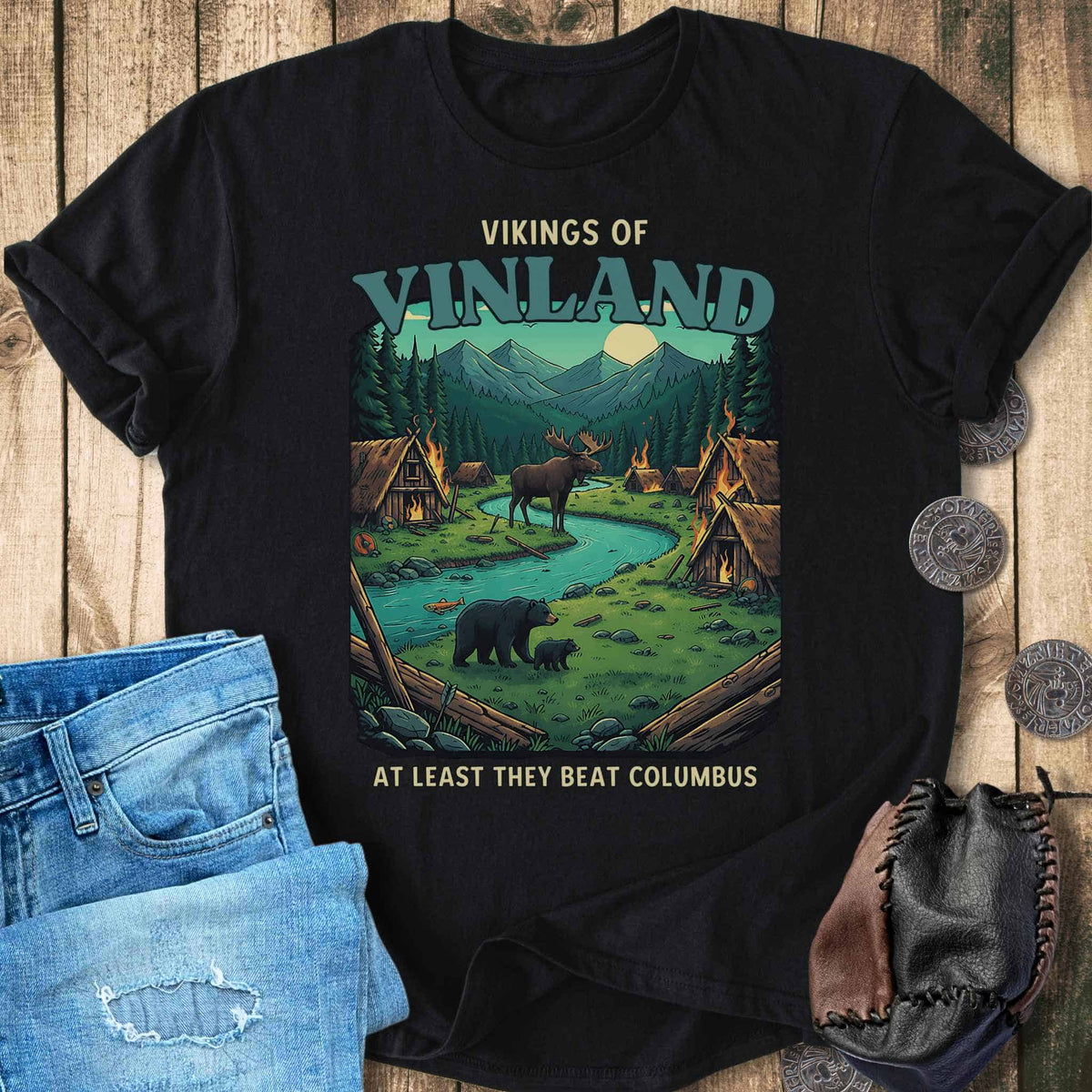 T-Shirt Vikings of Vinland - At Least They Beat Columbus T-shirt Unisex Sizes S-2XL Funny Shirt Gift