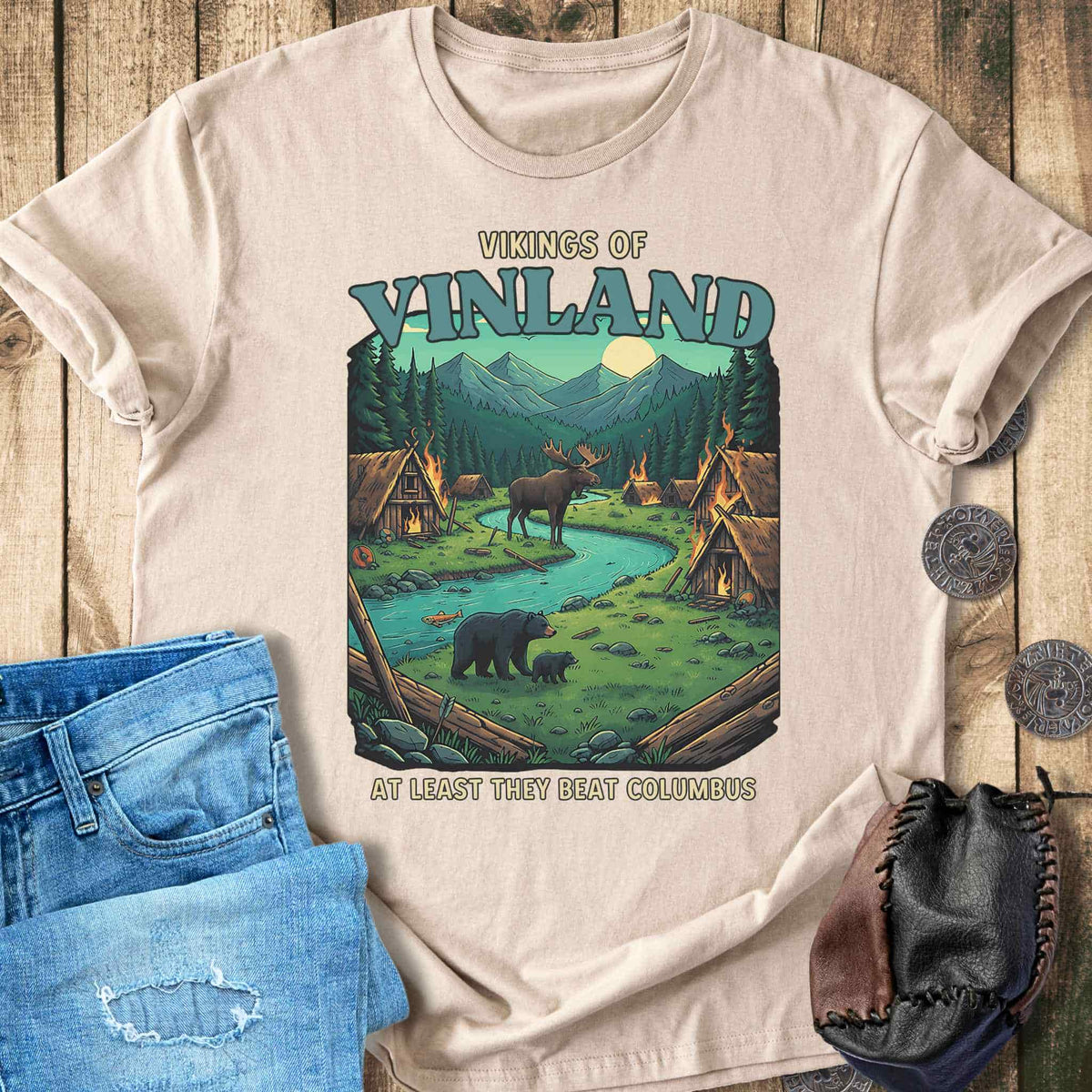 T-Shirt Vikings of Vinland - At Least They Beat Columbus T-shirt Unisex Sizes S-2XL Funny Shirt Gift