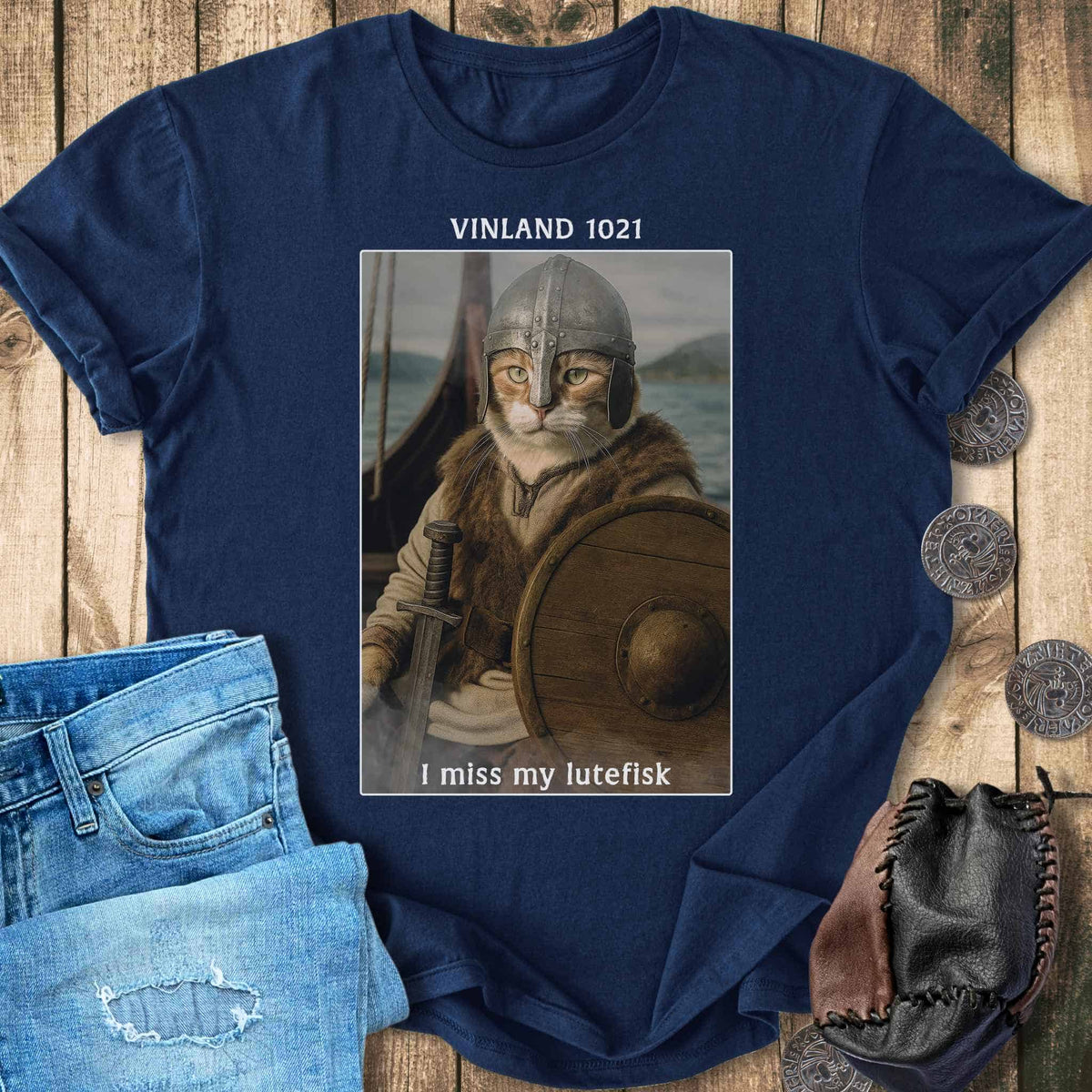 T-Shirt Vinland 1021 - I Miss My Lutefisk – Viking Cat T-shirt Unisex Sizes S-2XL Funny Shirt Gift