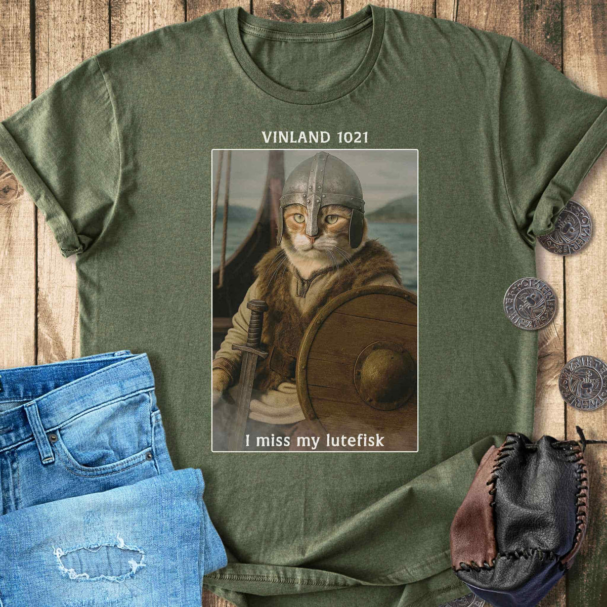 T-Shirt Vinland 1021 - I Miss My Lutefisk – Viking Cat T-shirt Unisex Sizes S-2XL Funny Shirt Gift