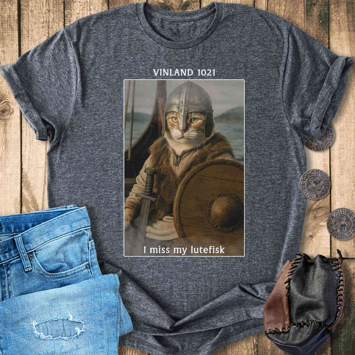 T-Shirt Vinland 1021 - I Miss My Lutefisk – Viking Cat T-shirt Unisex Sizes S-2XL Funny Shirt Gift