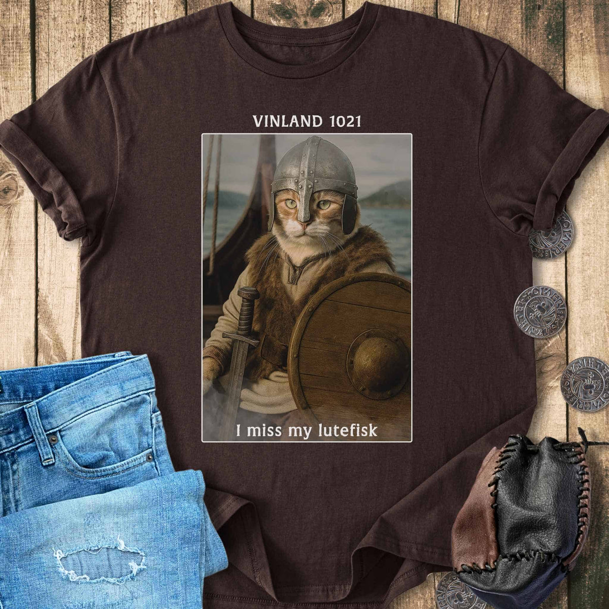 T-Shirt Vinland 1021 - I Miss My Lutefisk – Viking Cat T-shirt Unisex Sizes S-2XL Funny Shirt Gift