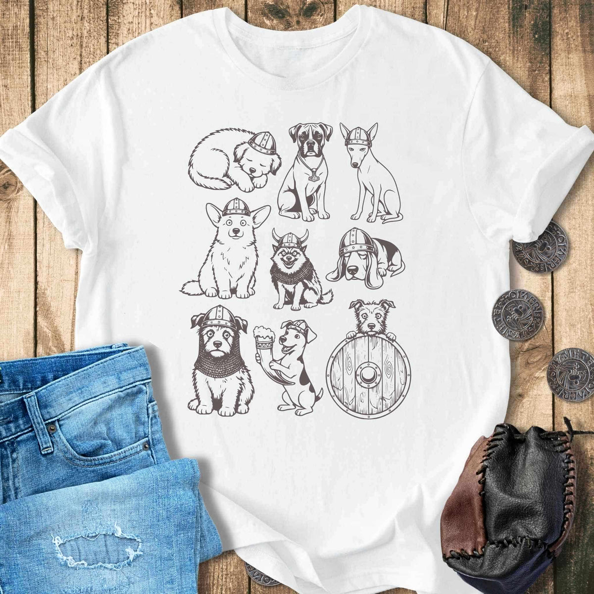 T-Shirt Vintage 90s Tattoo Style - Viking dogs T-shirt Unisex Sizes S-2XL Funny Shirt Gift