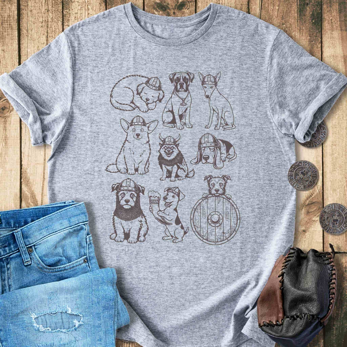 T-Shirt Vintage 90s Tattoo Style - Viking dogs T-shirt Unisex Sizes S-2XL Funny Shirt Gift