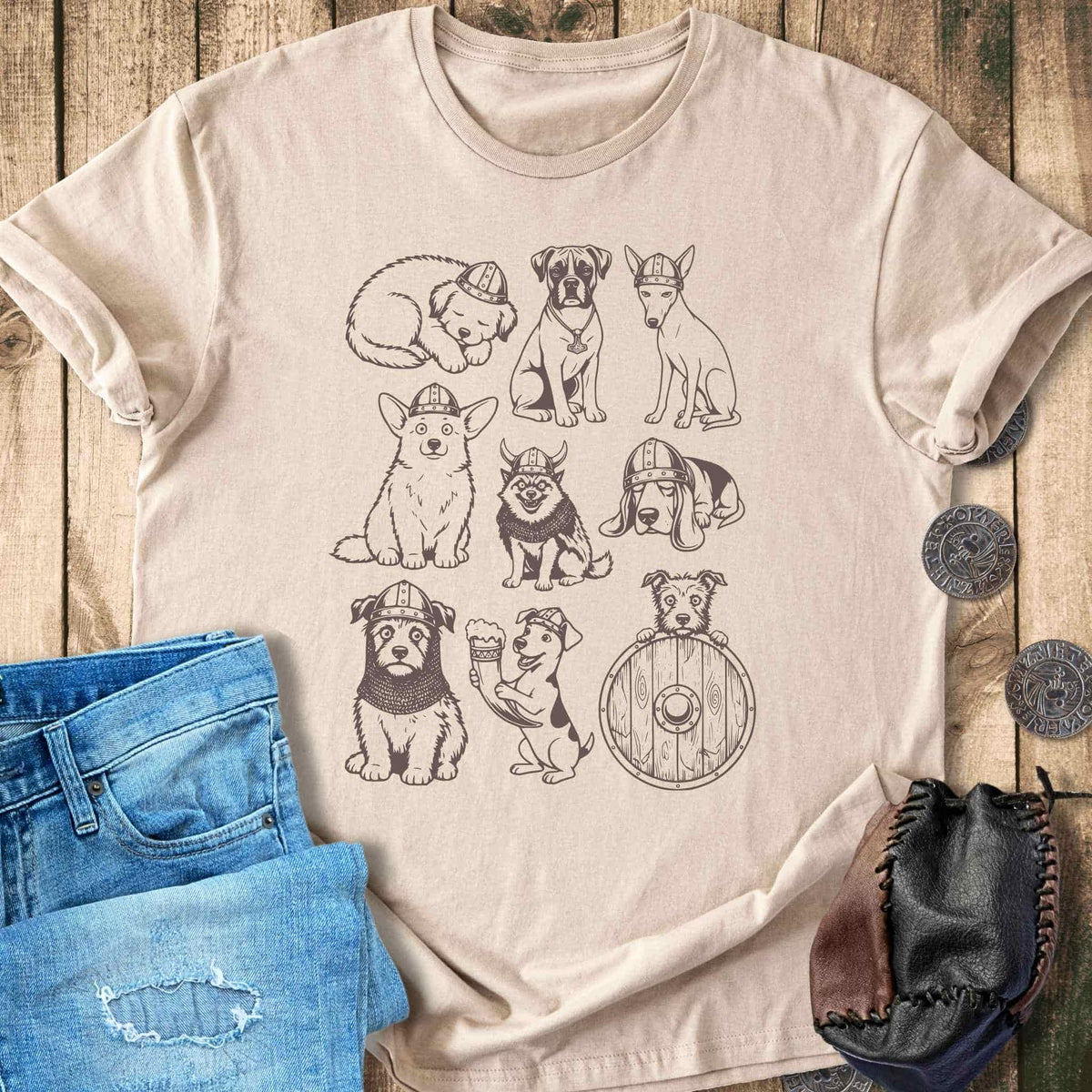 T-Shirt Vintage 90s Tattoo Style - Viking dogs T-shirt Unisex Sizes S-2XL Funny Shirt Gift