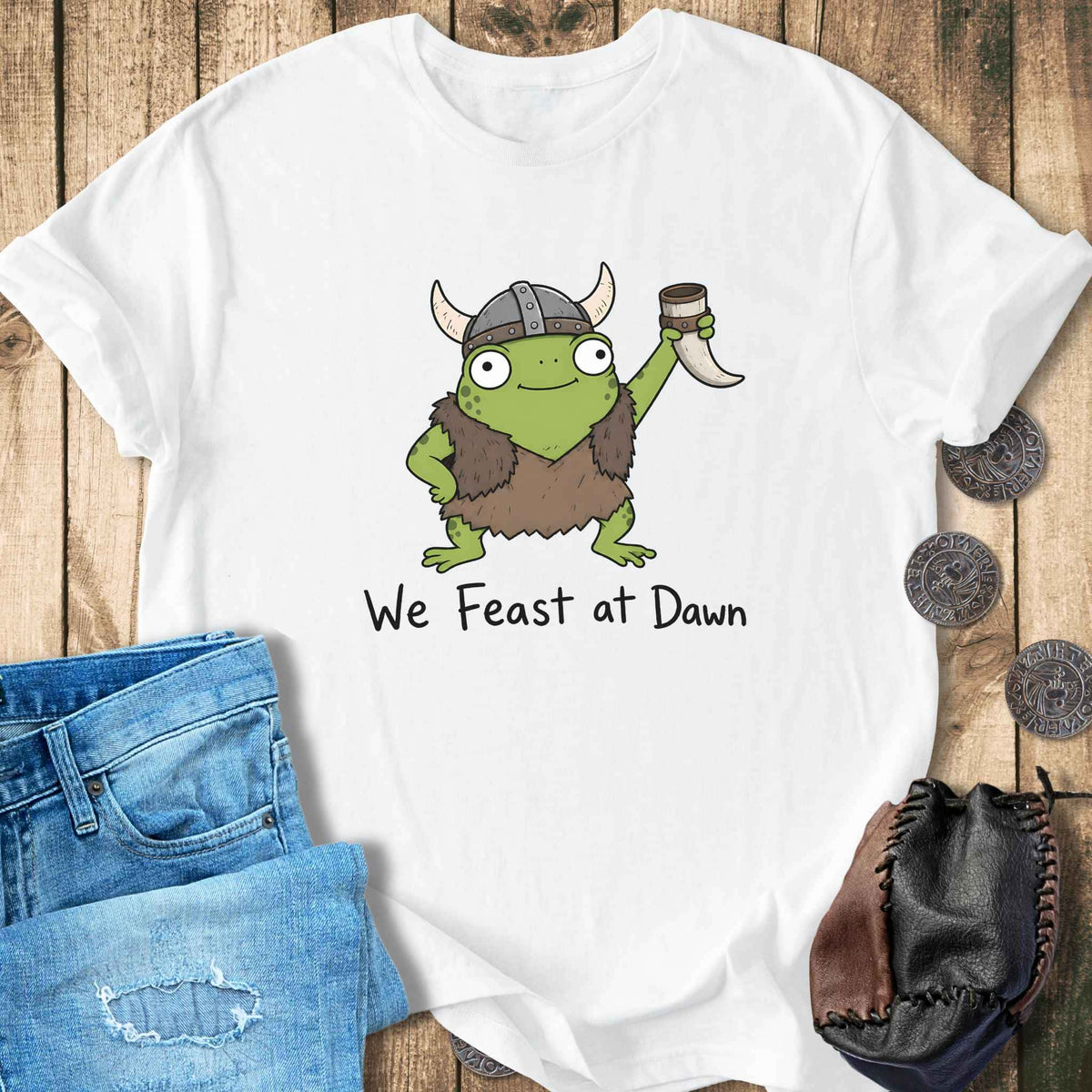 T-Shirt We Feast at Dawn - Funny Viking Frog T-shirt Unisex Sizes S-2XL Funny Shirt Gift