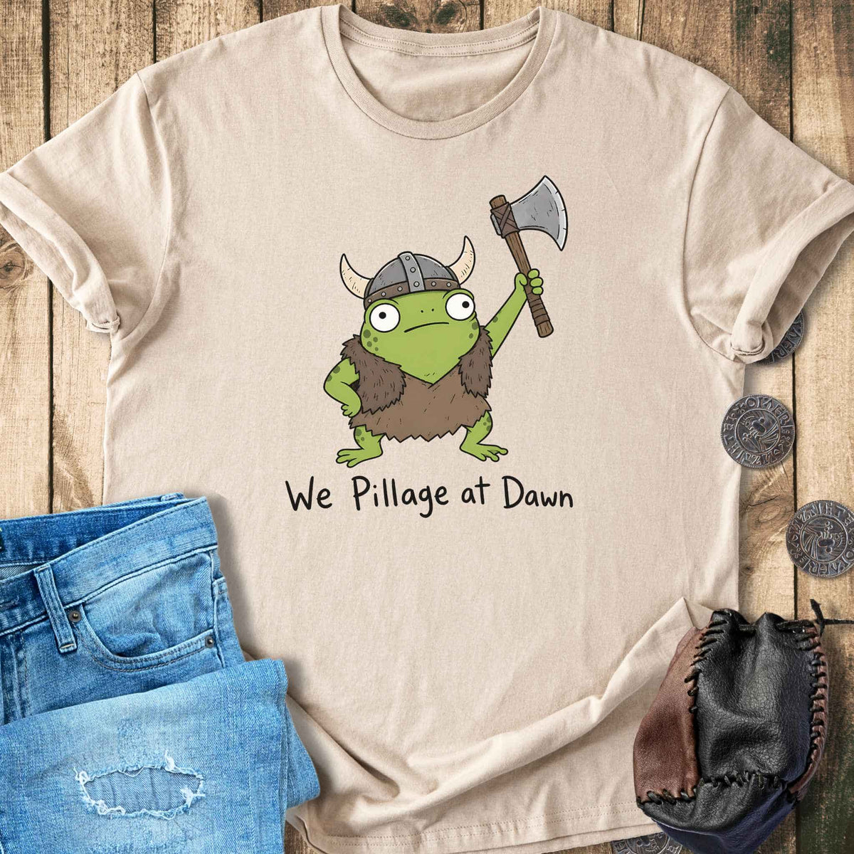 T-Shirt We Pillage at Dawn - Funny Viking Frog T-shirt NEW! Unisex Sizes S-2XL Funny Shirt Gift