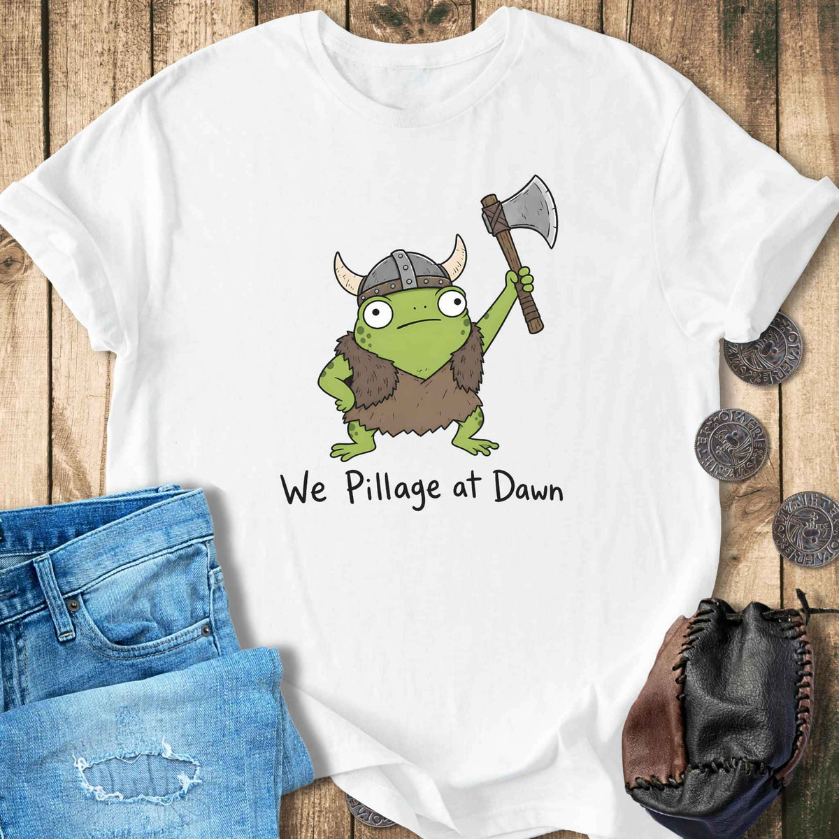 T-Shirt We Pillage at Dawn - Funny Viking Frog T-shirt NEW! Unisex Sizes S-2XL Funny Shirt Gift