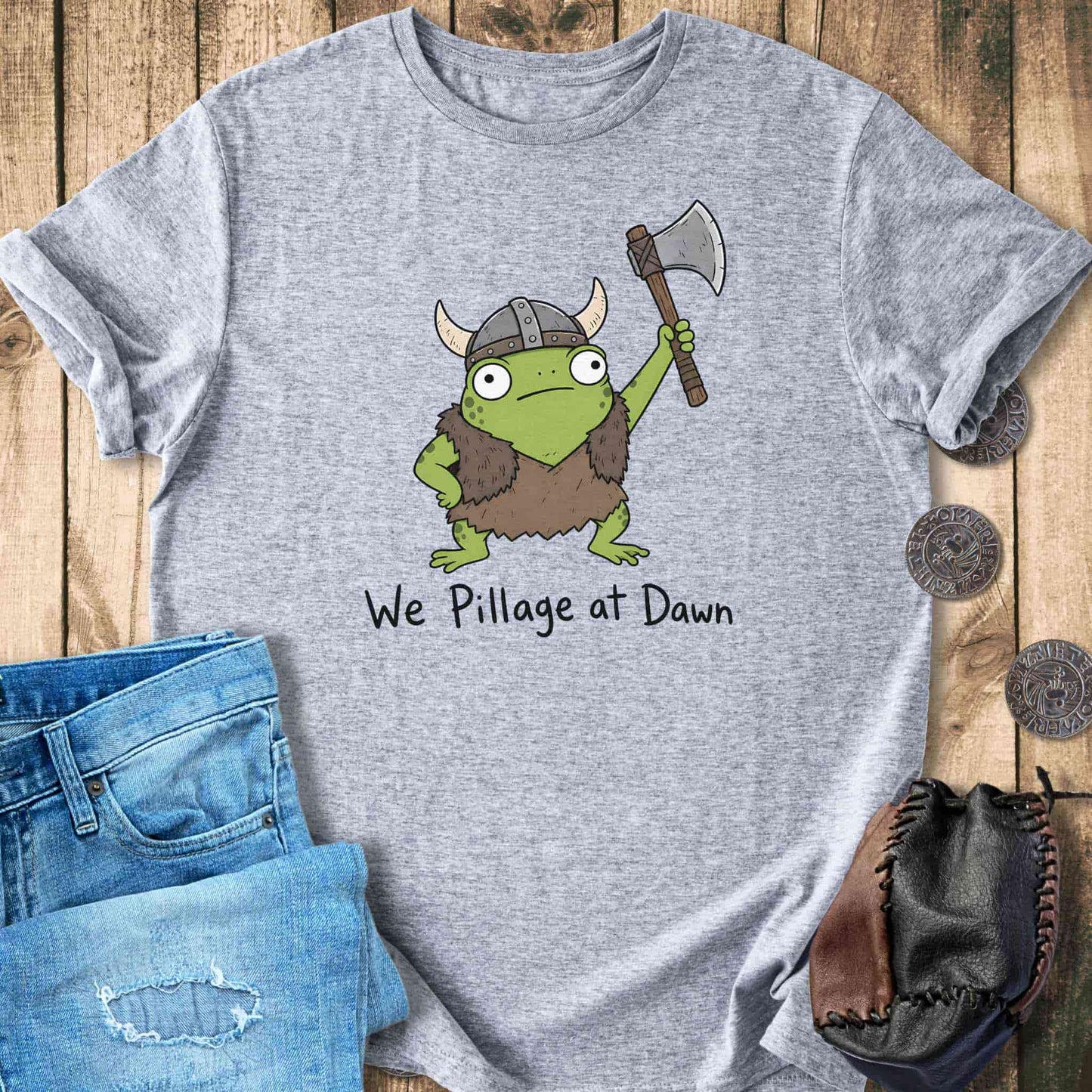 T-Shirt We Pillage at Dawn - Funny Viking Frog T-shirt NEW! Unisex Sizes S-2XL Funny Shirt Gift