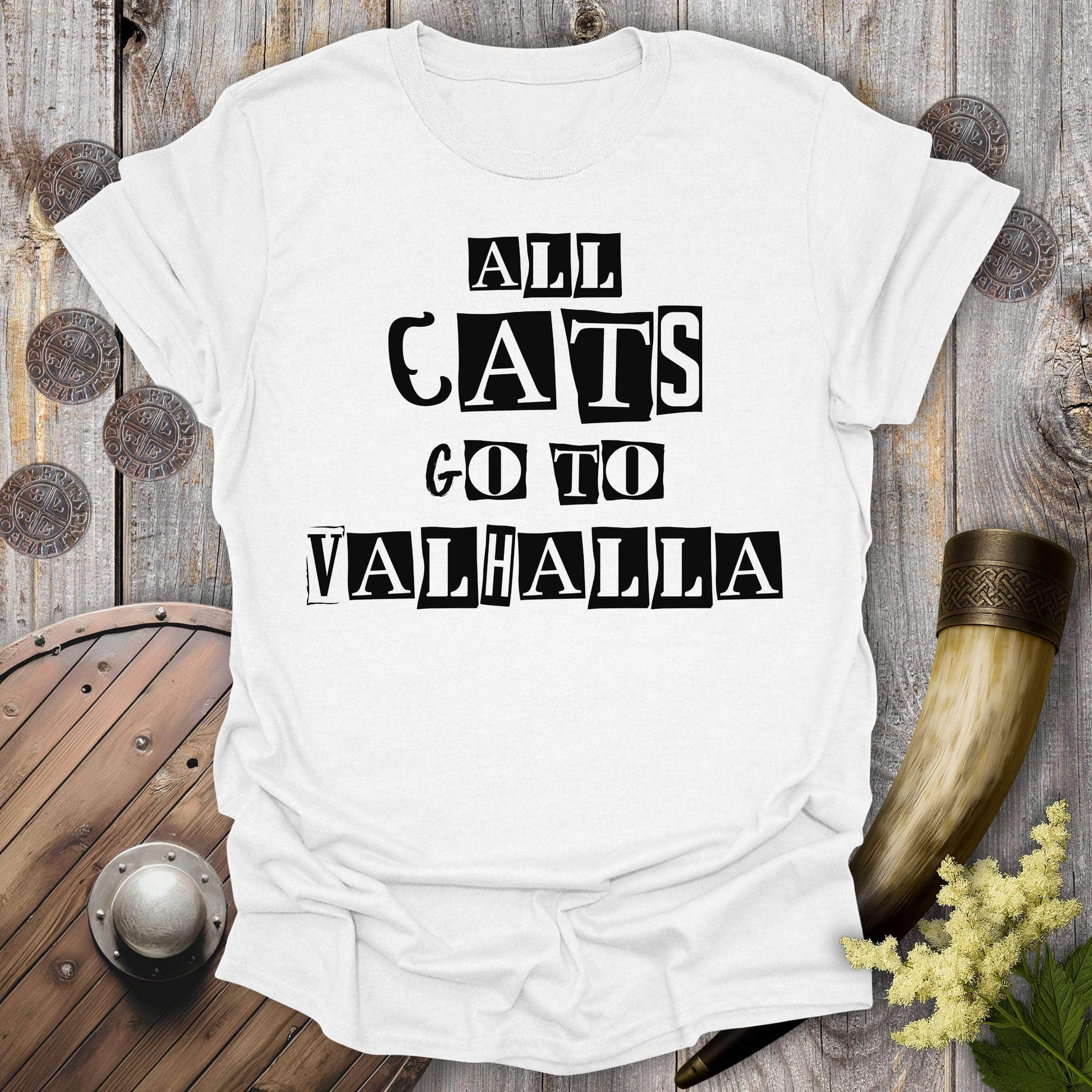 T-Shirt White / S All Cats Go To Valhalla Viking T-Shirt