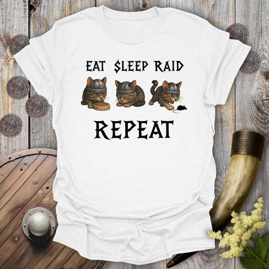T-Shirt White / S Eat Sleep Raid Repeat Viking Cat T-shirt