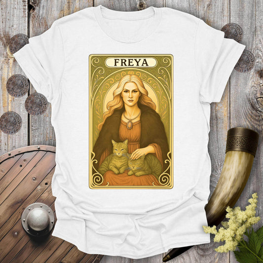 T-Shirt White / S Freya with Cats Tarot Card T-Shirt