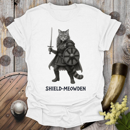 T-Shirt White / S Shield-Meowden Viking Cat T-Shirt