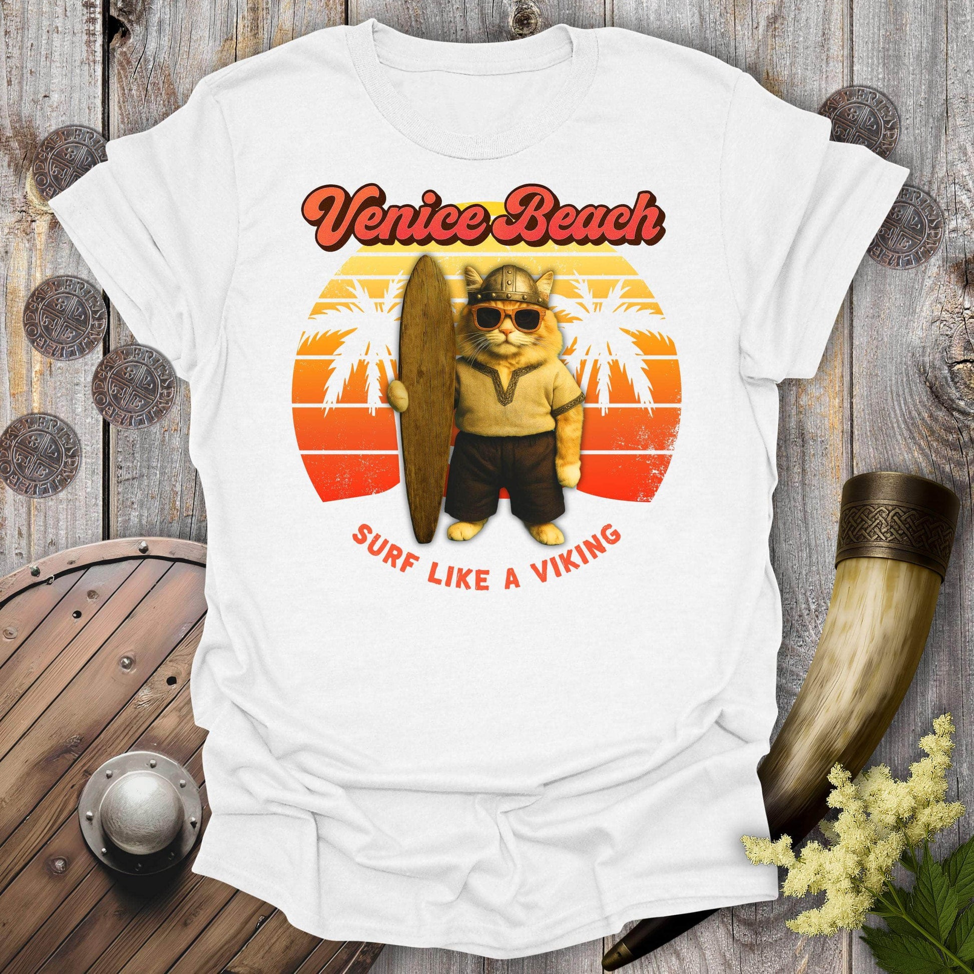 T-Shirt White / S Venice Beach Viking Cat T-Shirt