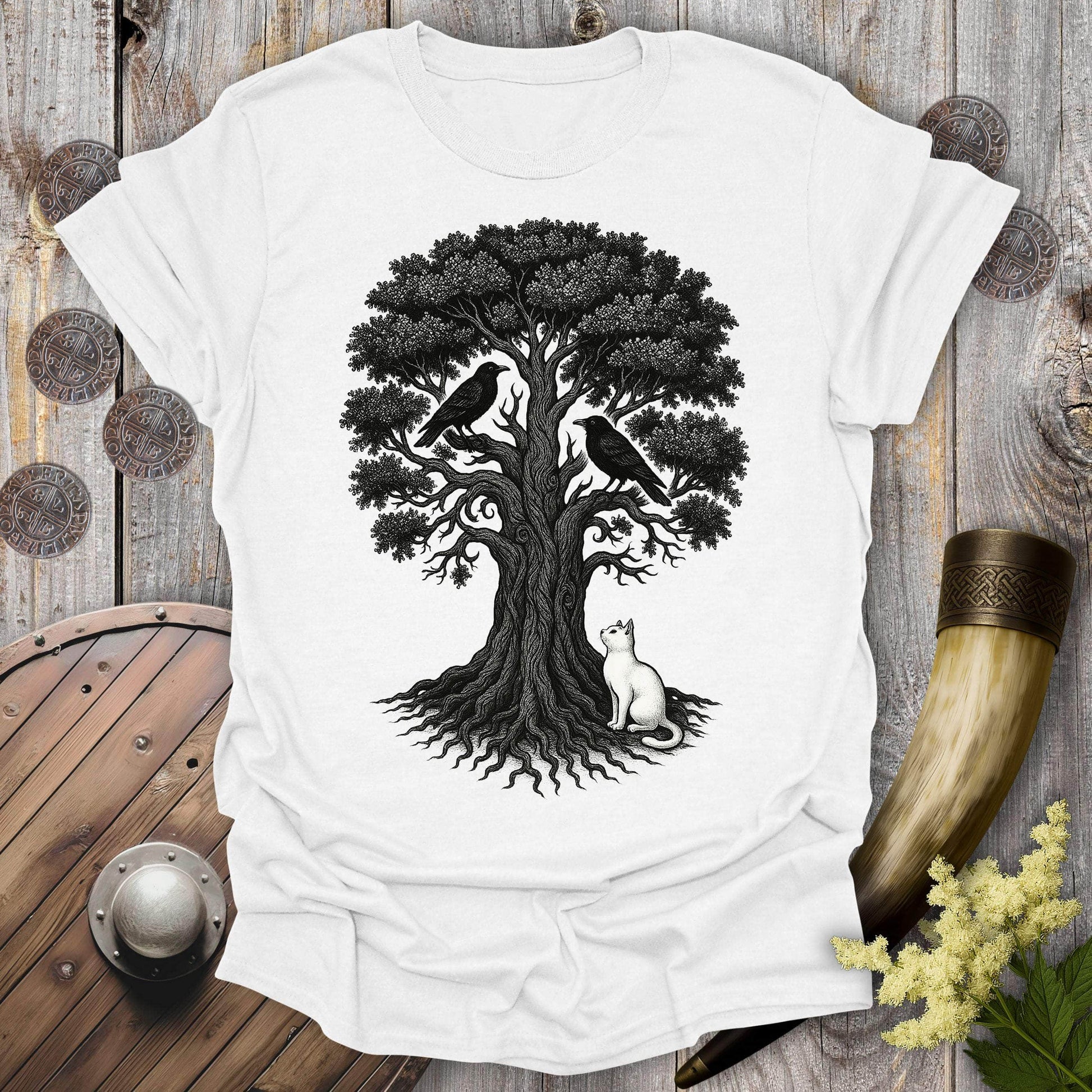 T-Shirt White / S Yggdrasil & the Ravens Viking T-Shirt